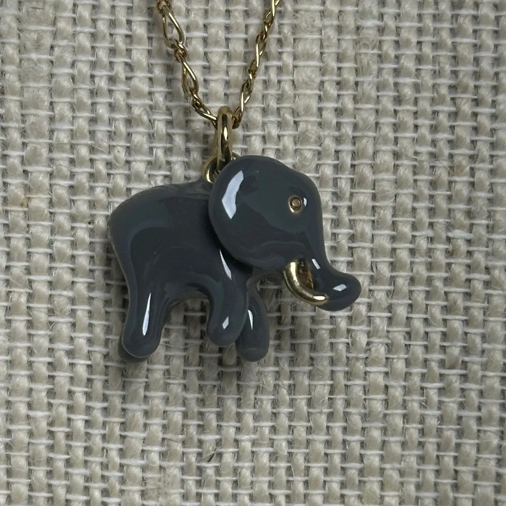 J. Crew Gold Tone Necklace with Green Faux Stone Elephant Charm – 25”